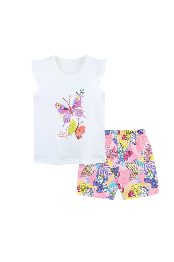 Girls Short Sleeve Shorts Suit Comfortable Fashion Cartoon Fruit Plaid Print Children Two Piece Suit Print Tank Tops Elastic Shorts Pants Set Cartoon Print 2PCS Set Dailywear Set 1-2 Years