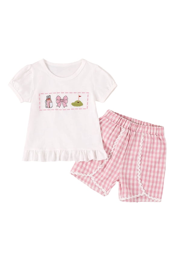 Girls Short Sleeve Shorts Suit Comfortable Fashion Cartoon Fruit Plaid Print Children Two Piece Suit Print Tank Tops Elastic Shorts Pants Set Cartoon Print 2PCS Set Dailywear Set 18-24 Months