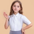 thumbnail image 1 of Girls' Short Sleeve Stand Collar T-Shirt Solid Color Button Down Blouse with Bow Detail for School Uniform and Casual Wear, 1 of 8
