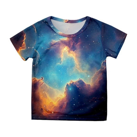 Girls' Short Sleeve Star Print T-Shirt - Casual Loose Fit, for 3-13 Years with Matching Height Guide