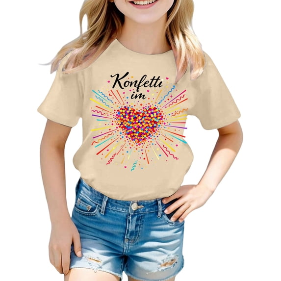 Girls Short Sleeve T Shirt Crewneck Tees Kids Firework Printing Summer Tops Basic 1-14 Years