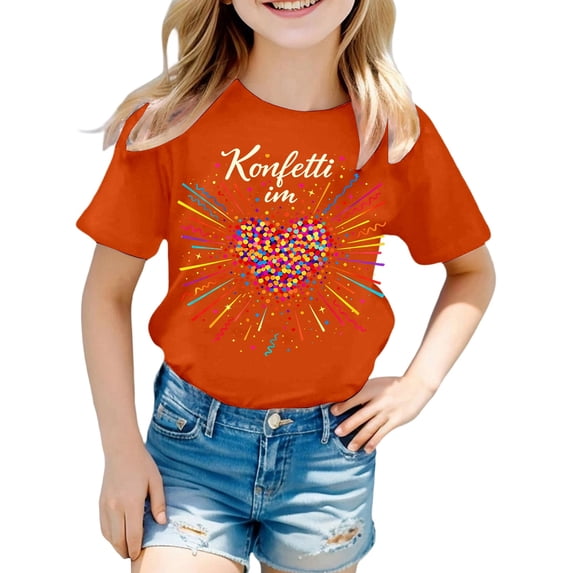 Girls Short Sleeve T Shirt Crewneck Tees Kids Firework Printing Summer Tops Basic 1-14 Years