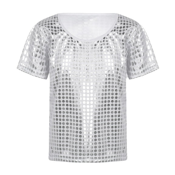 Girls Short Sleeve T-Shirt Summer Clothes Boys Casual Sequin Glitter Party Carnival Gown Vest Girls Tops Cute Graphic Tees Silver 4-5 Years