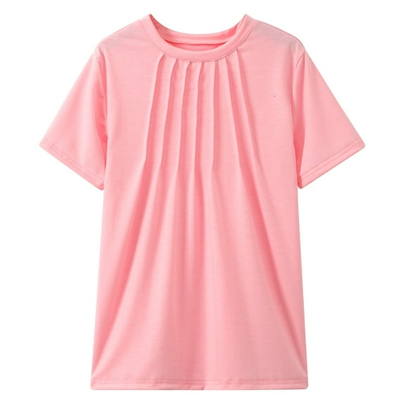 Girls Short Sleeve T-Shirt Summer Clothes Super Soft Pleated Kids Fashion Cute Graphic Tees For Girls Tops Pink 5-6 Years