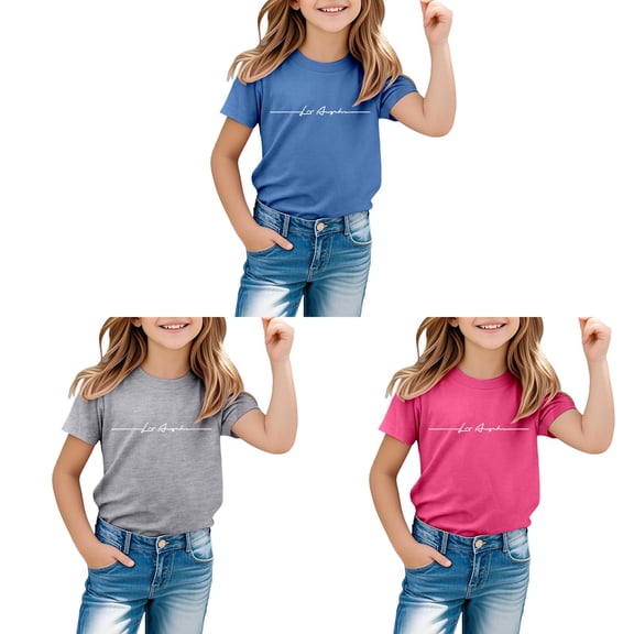Girls Short Sleeve T-Shirt Summer Letter Printed Cotton Top 3 Pack
