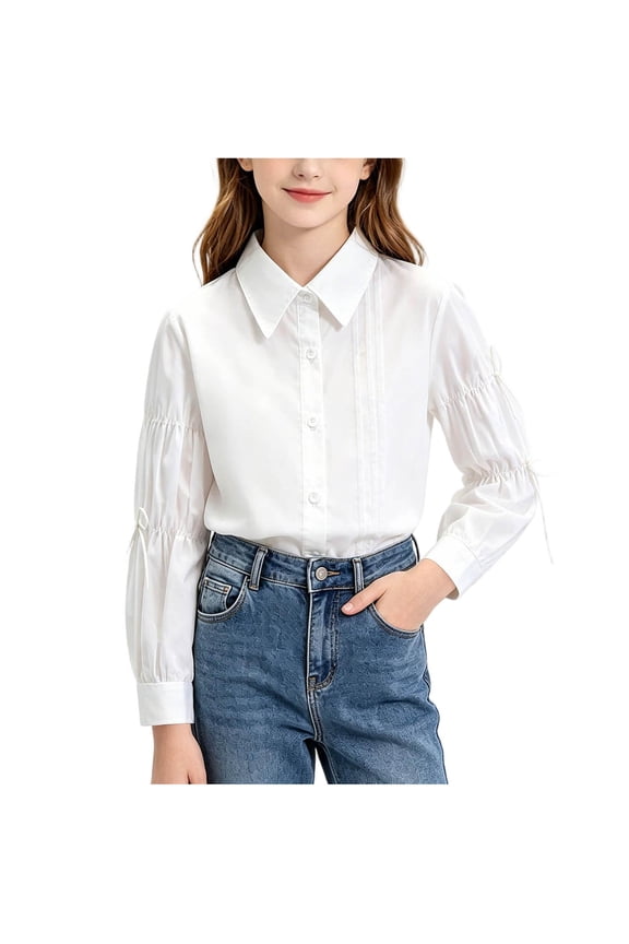 Girls Short Sleeve T Shirt White Polyester Top Breathable Crewneck Basic Tee Size 5,Size 5 T
