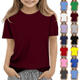 thumbnail image 1 of Girls Short Sleeve T Shirts Casual Crewneck Fashion Tees Kids Summer Tops 5-14 Years Wine 110, 1 of 6