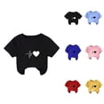 thumbnail image 1 of Girls Short Sleeve T-Shirts Casual Loose Fit Heart Print Crewneck Basic Graphic Tees for Kids 5-14 Years, 1 of 4