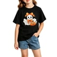 thumbnail image 1 of Girls Short Sleeve T-Shirts Kids Halloween Cute Ghost Print Tops Crewneck Tees (A3-Black 7-8 Years), 1 of 3