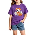 thumbnail image 1 of Girls Short Sleeve T-Shirts Kids Halloween Cute Ghost Print Tops Crewneck Tees (A3-Purple 5-6 Years), 1 of 3