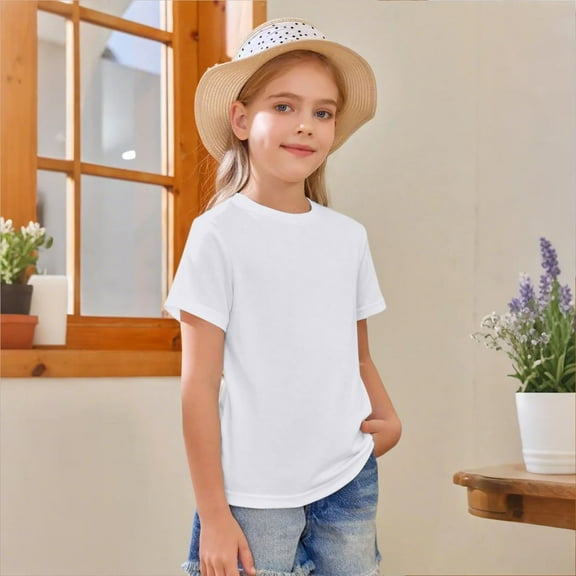 Girls Short Sleeve T Shirts Kids Solid Color Crewneck Summer Basic Oversized Tops Fashion Tees Outdoor Travel for Boys and Girls 5-14 Years