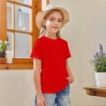 thumbnail image 1 of Girls Short Sleeve T Shirts Kids Solid Color Crewneck Summer Basic Oversized Tops Fashion Tees Outdoor Travel for Boys and Girls 5-14 Years, 1 of 5