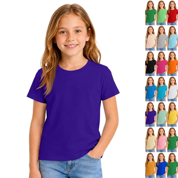 Girls Short Sleeve T Shirts Kids Summer Basic Tee Crewneck Cute Tops Dark Purple,9-10 Years