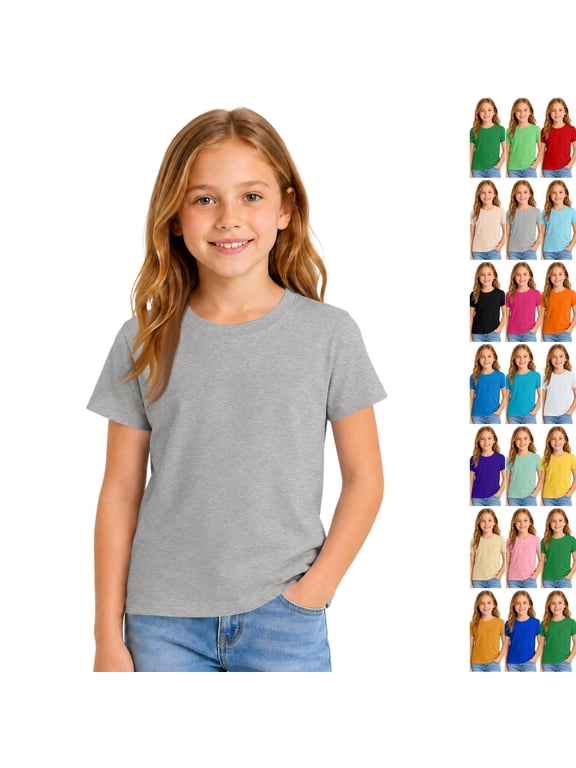 Girls Short Sleeve T Shirts Kids Summer Basic Tee Crewneck Cute Tops Gray,10-11 Years