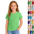 thumbnail image 1 of Girls Short Sleeve T Shirts Kids Summer Basic Tee Crewneck Cute Tops Green,9-10 Years, 1 of 6