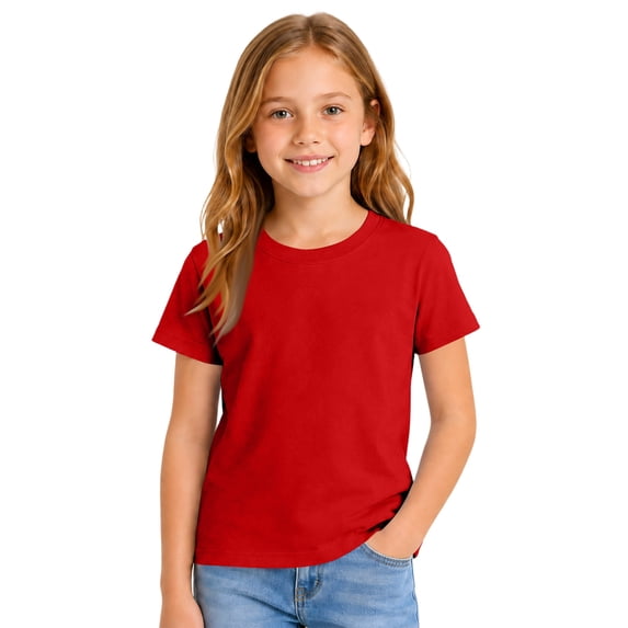 Girls Short Sleeve T Shirts Kids Summer Basic Tee Crewneck Cute Tops Red,9-10 Years