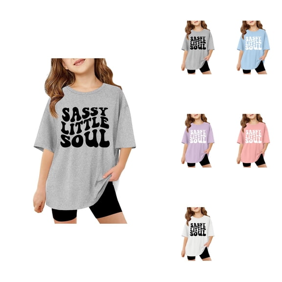 Girls Short Sleeve T-Shirts, Kids Summer Oversized Top Casual Crewneck Basic Tee, Youth Sizes 5-14 Years