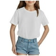 thumbnail image 1 of Girls Short Sleeve T Shirts Kids Summer Oversized Tops Casual Crewneck Basic Tees 5-14Y Summer Outfits for Toddler Girl Boys White T Shirts, 1 of 4