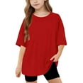 thumbnail image 1 of Girls Short Sleeve T Shirts Kids Summer Oversized Tops Casual Crewneck Basic Tees 5-15 Years, 1 of 6