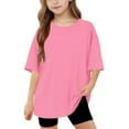 thumbnail image 1 of Girls Short Sleeve T Shirts Kids Summer Oversized Tops Casual Crewneck Basic Tees Loose Athletic Shirts 5-15Y, 1 of 5