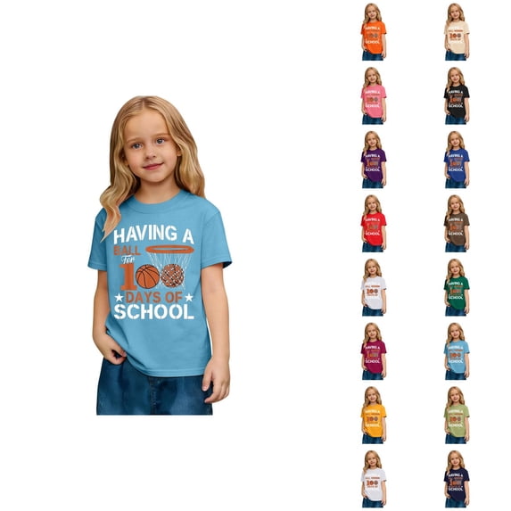 Girls Short Sleeve T-Shirts Kids Summer Tops Crewneck Basic Graphic Tees 5-14 Years, Comfortable Casual Tee Soft Blended Top