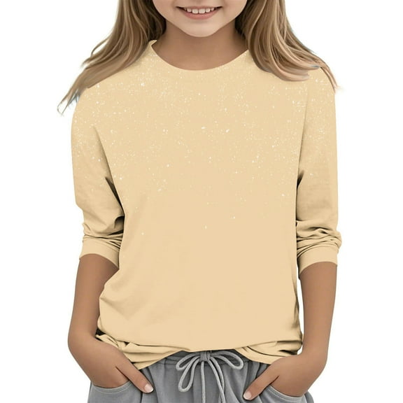 Girls Short Sleeve T Shirts Kids Summer Tops Crewneck Tees 3-12 Years Beige 5-6 Years