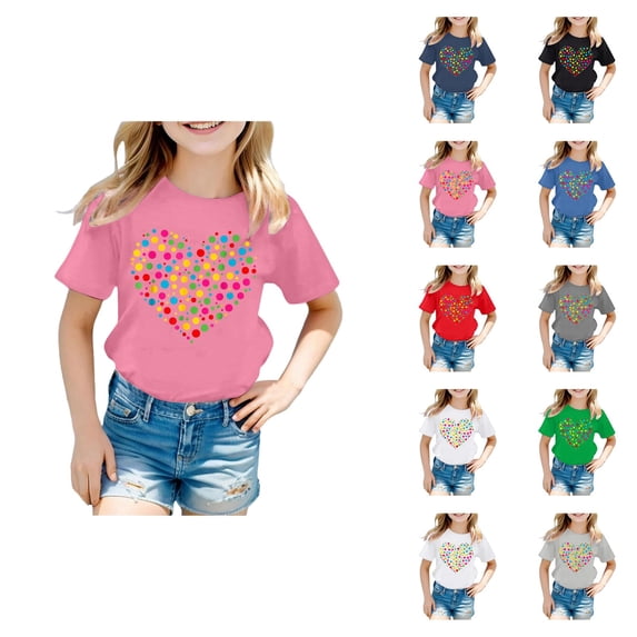 Girls Short Sleeve T-Shirts Kids Summer Tops Crewneck Tees 5-14 Years Comfortable Daily Wear Soft Blended Top with Classic Design for School and Play