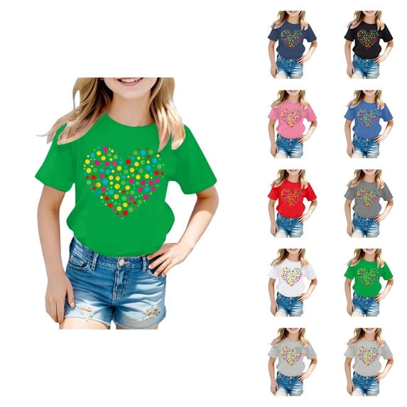 Girls Short Sleeve T-Shirts Kids Summer Tops Crewneck Tees 5-14 Years Comfortable Daily Wear Soft Blended Top with Classic Design for School and Play