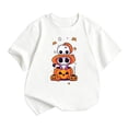 thumbnail image 1 of Girls Short Sleeve T Shirts Kids Summer Tops Crewneck Tees Halloween Shirt(L_White,5-6 Years), 1 of 4