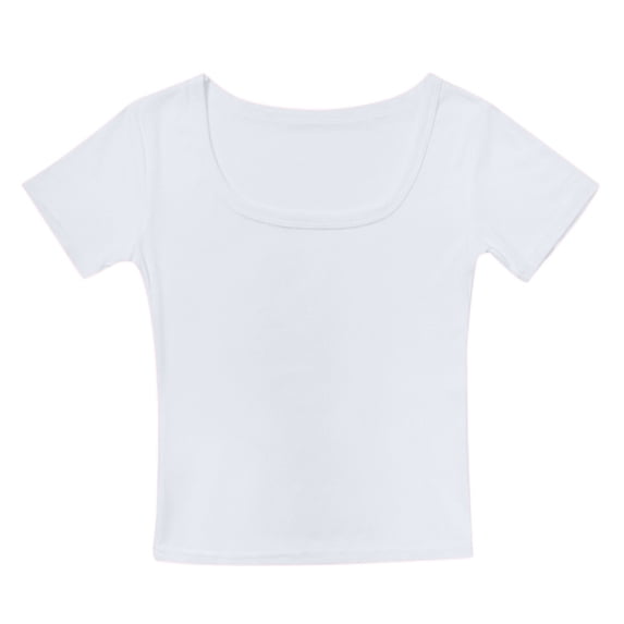 Girls Short Sleeve T-Shirts Low Scoop Neck Slim Fitted Crop Top Casual Basic Tee Girls Summer Tops Back to School Clothes