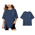 thumbnail image 1 of Girls Short Sleeve T Shirts Navy Oversized Crew Neck Side Split Tops Loose Fit Casual Basic Summer Tees 15-16 Years, 1 of 5
