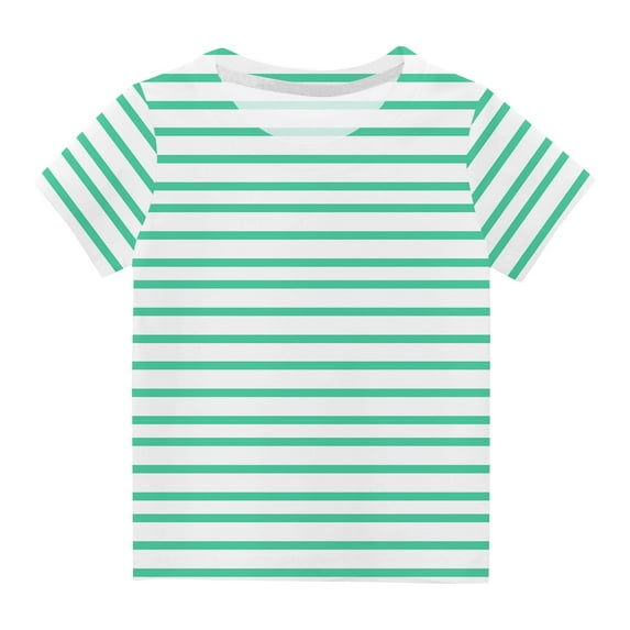 Girls Short Sleeve T-Shirts, Striped Print Tee Shirts, Toddler Kids Cotton Lightweight Casual Loose Blouse Tunic Tops Green 3-4T