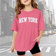 thumbnail image 1 of Girls Short Sleeve T-Shirts Summer Oversized Casual Crewneck Basic Tees for Kids Outdoor Travel DailyHot Pink11-12 Years, 1 of 5