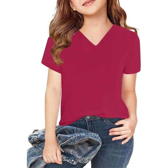 Girls Short Sleeve T Shirts Summer Shirts For Kids Graphic T-Shirt V Neck Girl Boy Loose Fit Basic Tees Casual Cute Soft Tee For 3-14 Years