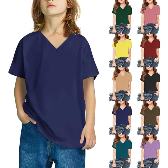 Girls Short Sleeve T Shirts Summer Shirts For Kids Graphic T-Shirt V Neck Girl Boy Loose Fit Basic Tees Casual Cute Soft Tee For 3-14 Years