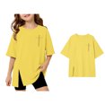 thumbnail image 1 of Girls Short Sleeve T Shirts Yellow Oversized Crew Neck Side Split Tops Loose Fit Casual Basic Summer Tees 9-10 Years, 1 of 5