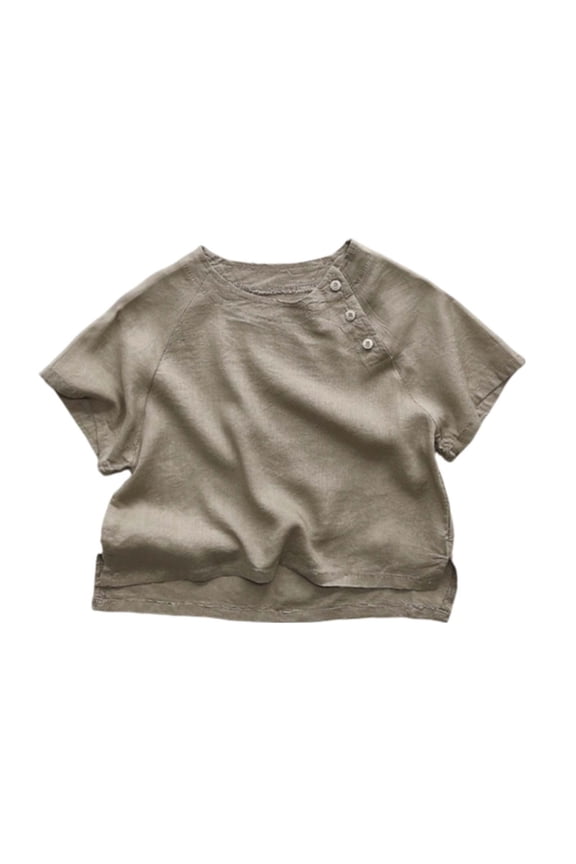Girls' Short Sleeve Top | Soft Cotton Blend Tee for Kids to Kids 6M-7Y | Raglan Sleeve, Relaxed Fit, Breathable & Machine Washable | Khaki,Size 3 T