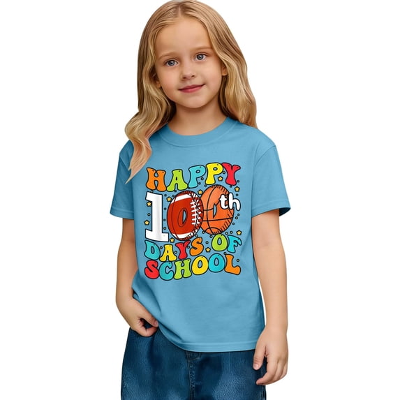Girls Short Sleeve Tops Casual Crewneck Loose Fit Shirt Tops for Girls 12-14 Graphic Tee Shirts Toddler Kids Clothes Size 3-4 Years,1-Light Blue