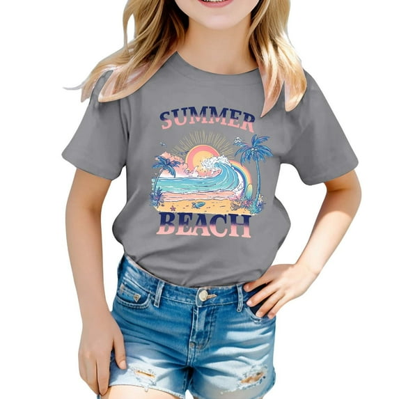 Girls Short Sleeve Tops Cute Cartoon T Shirt Top Casual Little Girls Summer Clothes Kids Clothes Girls 3-4 Years Summer Clothes