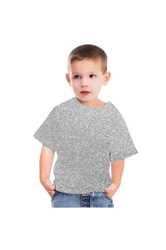 Girls Short Sleeve Tops Glitter Print Holiday Party Tees Elegant Tunic Shirts Casual Dressy Round Neck Blouse