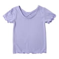 thumbnail image 1 of Girls Short Sleeve Tops Ribbed Knit Crew Neck Shirts Lettuce Trim T Shirts Basic Solid Tees Casual Slim Fit Summer Shirt, 1 of 8