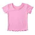 thumbnail image 1 of Girls Short Sleeve Tops Ribbed Knit Crew Neck Shirts Lettuce Trim T Shirts Basic Solid Tees Casual Slim Fit Summer Shirt, 1 of 8