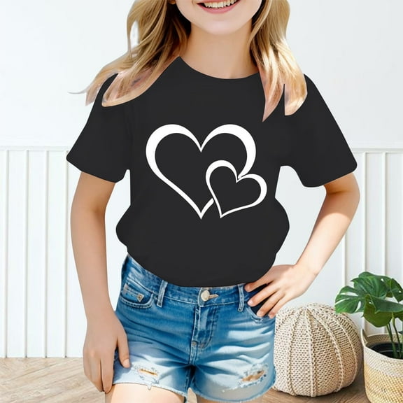 shoper Girls Short Sleeve Tops Size 10-12 Fashionable Short Sleeve T-Shirt Soft Cotton Crew Neck Tees Casual Tops Tees Blouses Black 160