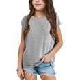 thumbnail image 1 of Girls Short Sleeved Round Neck Casual T-Shirt Kids Children Summer Tops With Pocket, 1 of 2