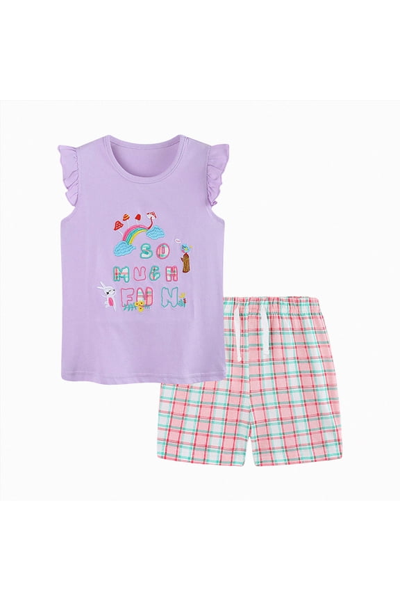 Toddler Girl Summer Outfits 2T 3T 4T 5T Cotton Sleeveless Tank Tops Shorts Little Girl Clothes(Purple,7-8 Years)