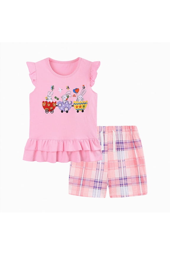 Toddler Girl Clothes Summer Outfits Sleeveless Ruffle Hem Tank Top + Shorts 2Pcs Cute Baby Girls Clothing Set(Pink,5-6 Years)