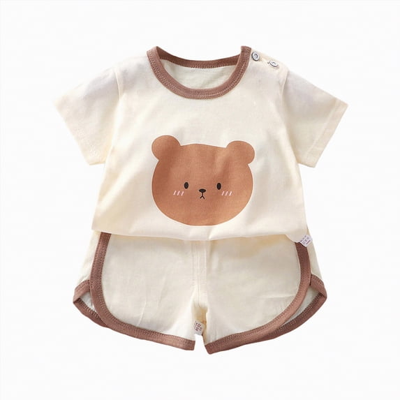 Girls Short Sleeved Shorts Suit Comfortable Soft Breathable 6 12 18 Months 1T 2T 3T 4T Fashionable Cute Cartoon Print Children Suit Gibobby,7-8 Years,Khaki