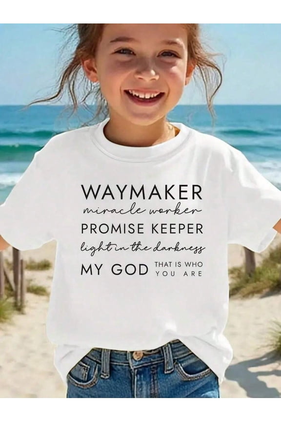 Girls' Short-Sleeved T-Shirt Waymaker Promise Keeper My... Letter Print Casual All-Match Top