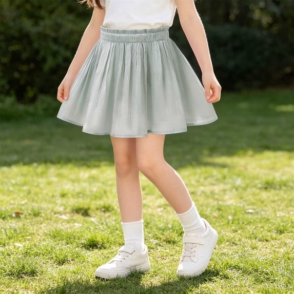 Girls Short Tulles Skirt Ruffled Waist Flowy A‑line Mesh Skirts for Daily Casual 11-12Y