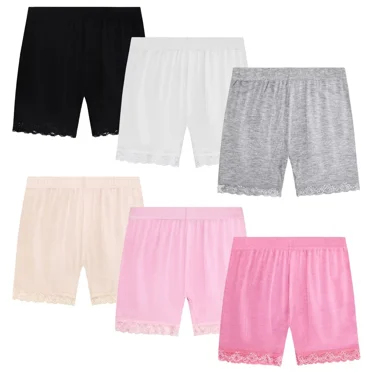 Girls Shorts, 6 Pack Lace Shorts Breathable Safety Pants for Dance Bike- 6 Colors for Toddler Girl Underwear
